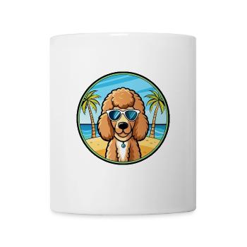 Pudel Hund Rasse Cartoon Sonnenbrille Strand - Tasse - Weiß - Vorne