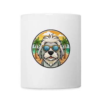 Alter englischer Schäferhund Rasse Cartoon Sonnenbrille Strand - Tasse - Weiß - Vorne