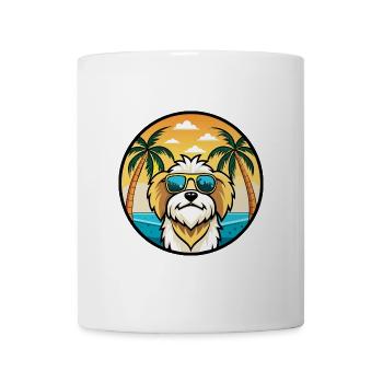 Lhasa Apso Hunderasse Cartoon Sonnenbrille Strand - Tasse - Weiß - Vorne
