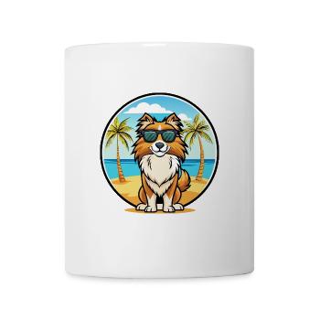 English Shepherd Dog Breed Cartoon Sunglass Beach - Mug - white - Front