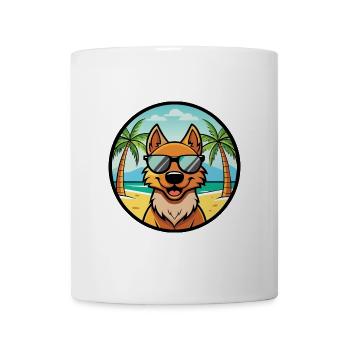 Frisian Pointing Dog Breed Cartoon Sunglass Beach - Mug - white - Front