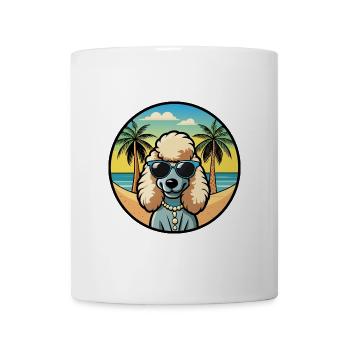 Corded Poodle Dog Breed Cartoon Sunglasses Beach - Mug - white - Front