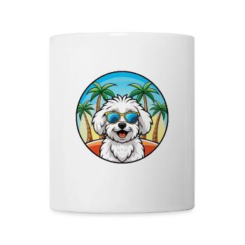 Bichon frisé race de chien dessin animé lunettes de soleil plage - Mug blanc - blanc - Devant