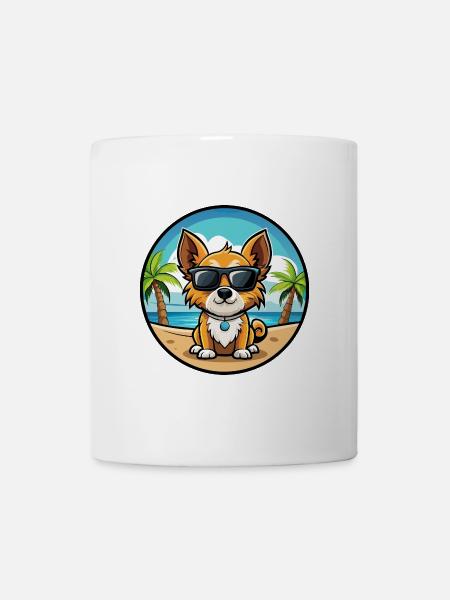 Continental Spielzeug Spaniel Hunderasse Cartoon Strand - Tasse - Weiß