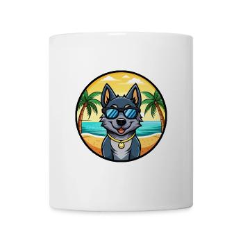 Black Norwegian Elkhound Dog Breed Cartoon Beach - Mug - white - Front