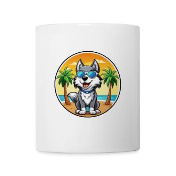 Alaskan Husky Chien Race Dessin Animé Lunettes De Soleil Plage - Mug blanc - blanc - Devant
