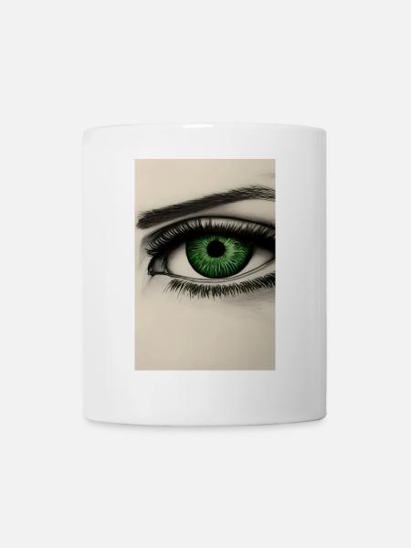 Grünes Auge Zeichnung - Tasse - Weiß