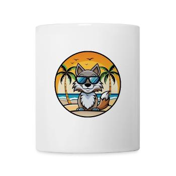 Wolf Lustige Cartoon Sommer Strand Sonnenbrille Aufkleber - Tasse - Weiß - Vorne