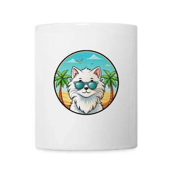 Weiße Langhaarkatze Persische Katze Rasse Cartoon Strand - Tasse - Weiß - Vorne