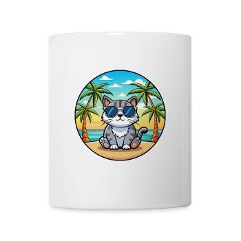 Schottische Falte Katzenrasse Cartoon Sonnenbrille Strand - Tasse - Weiß - Vorne