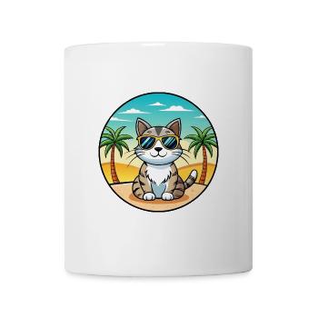 American Wirehair Cat Breed Cartoon Sunglass Beach - Mug - white - Front