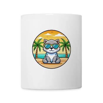 Schottische Falte Katzenrasse Cartoon Sonnenbrille Strand - Tasse - Weiß - Vorne