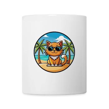 Ingwer Langhaar Katze Rasse Cartoon Sonnenbrille Strand - Tasse - Weiß - Vorne