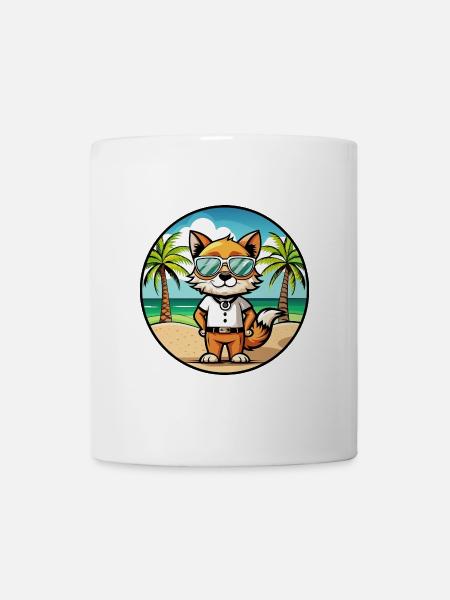 Javanische Katzenrasse Cartoon Sonnenbrille Strand - Tasse - Weiß