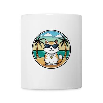Japanische Bobtail Katzenrasse Cartoon Sonnenbrille Strand - Tasse - Weiß - Vorne