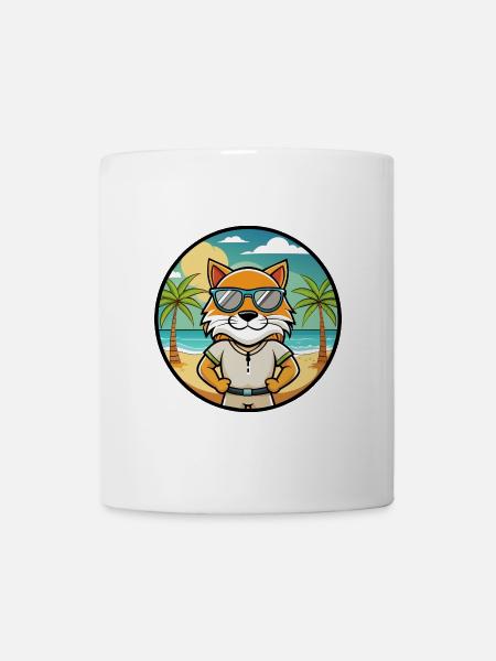 Highlander Katzenrasse Cartoon Sonnenbrille Strand - Tasse - Weiß