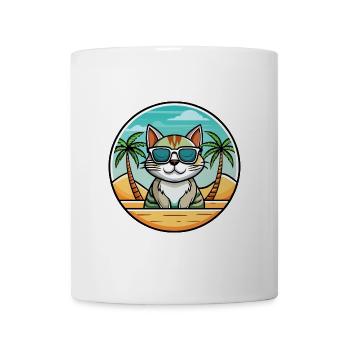 American Wirehair Cat Breed Cartoon Sunglass Beach - Mug - white - Front