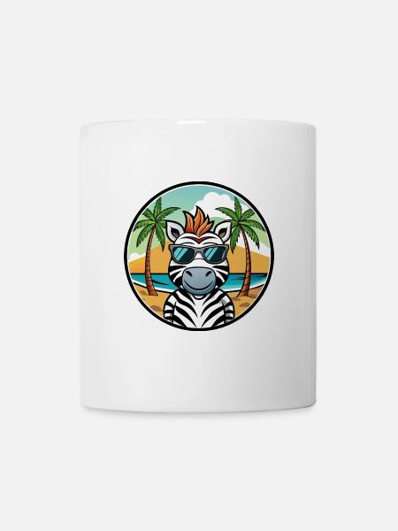 Zebra Lustige Cartoon Sommer Strand Sonnenbrille Cool - Tasse - Weiß