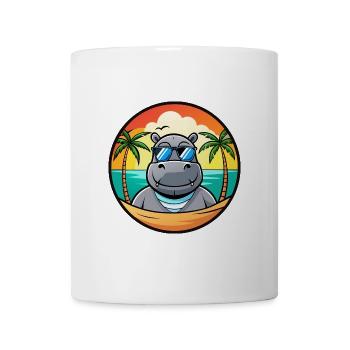 Nilpferd Lustige Cartoon Sommer Strand Sonnenbrille Cool - Tasse - Weiß - Vorne