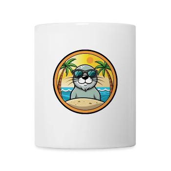 Siegel Lustige Cartoon Sommer Strand Sonnenbrille Aufkleber - Tasse - Weiß - Vorne