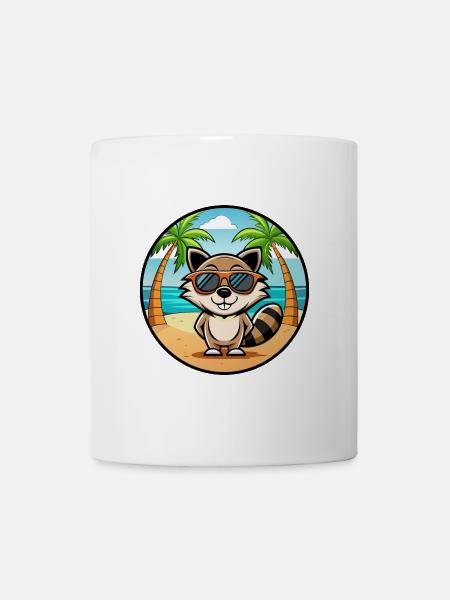 Waschbär Lustig Cartoon Sommer Strand Sonnenbrille Cool - Tasse - Weiß