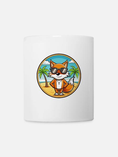 Fuchs Lustige Cartoon Sommer Strand Sonnenbrille Aufkleber - Tasse - Weiß