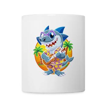 Funny Shark Cartoon Summer Beach Sunglasses Guitar - Mug - white - Front