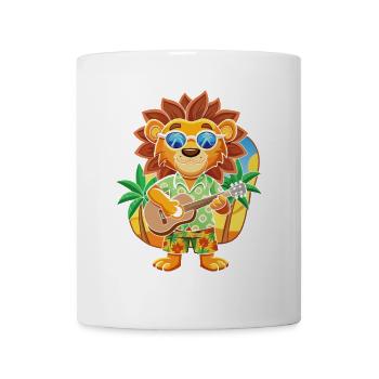 Funny Lion Cartoon Summer Beach Sunglasses Guitar - Mug - white - Front