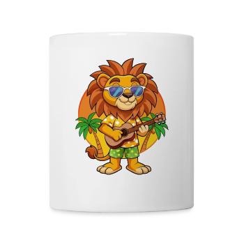 Funny Lion Cartoon Summer Beach Sunglasses Guitar - Mug - white - Front
