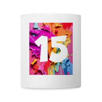 NR. 15 NUMMER 15 BUNT 15. GEBURTSTAG - Tasse - Weiß - Vorne