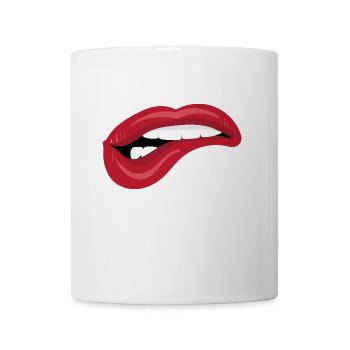 Beißende Lippen - Rote Lippen auf Unterlippe - Tasse - Weiß - Vorne