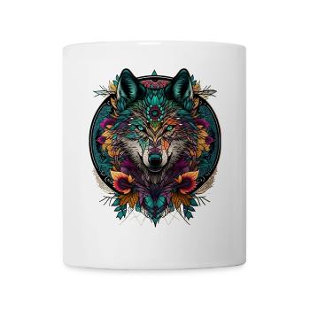 Wolf Mandala Rund – Wolf Krafttier - Tasse - Weiß - Vorne