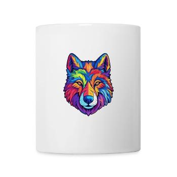Wolf Buntes Aquarell Cartoon Kawaii Tier - Tasse - Weiß - Vorne
