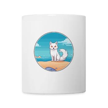 Arktisfuchs Aquarell Cartoon Kawaii Clipart Haustier - Tasse - Weiß - Vorne