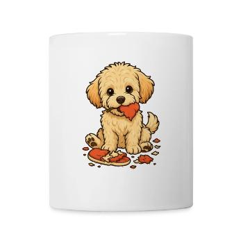 Frecher Maltipoo mit zerkaute Hausschuhen - Tasse - Weiß - Vorne