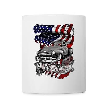 Oldtimer Truck Flagge Americana - Tasse - Weiß - Vorne