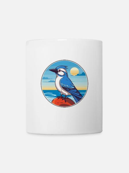 Blauer Eichelhäher Aquarell Cartoon Kawaii Clipart Tier - Tasse - Weiß