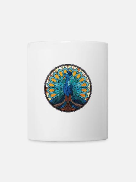 Pfau Buntes Aquarell Tier Illustration - Tasse - Weiß