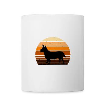 Lancashire Heeler Hund Liebe Silhouette Retro Sonnenuntergang - Tasse - Weiß - Vorne
