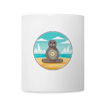 Seehund, Karikatur, Yoga, Strand, Sommer, Illustration - Tasse - Weiß - Vorne