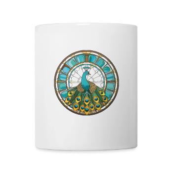 Pfauenbunte Aquarell-Tierillustration - Tasse - Weiß - Vorne