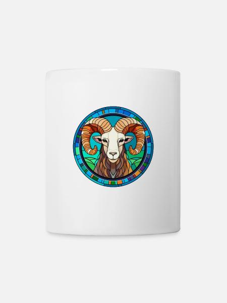 Widder-Buntglas-Cartoon-Kawaii-Tier - Tasse - Weiß