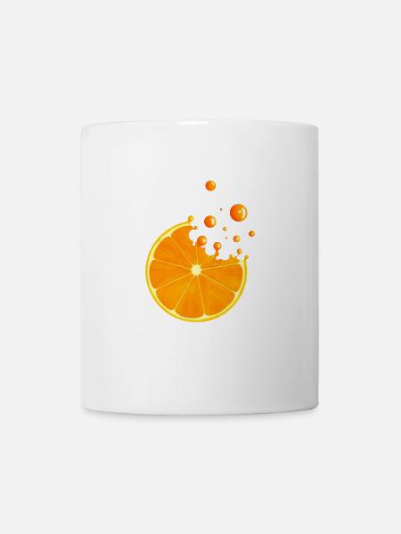Saftige Orangenscheibe mit Spritzern - Tasse - Weiß