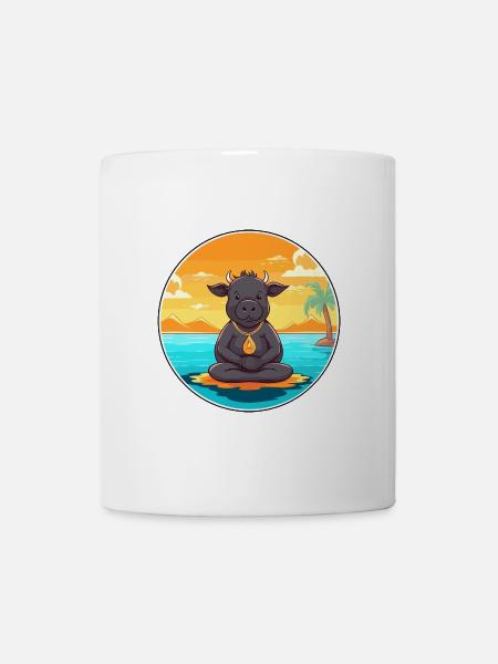 Buffalo Cartoon Yoga Strand Sommer Illustration - Tasse - Weiß