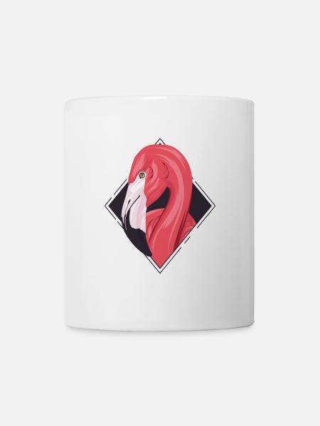 Flamingo im Rahmen - Grafischer Rosa Vogel - Tasse - Weiß
