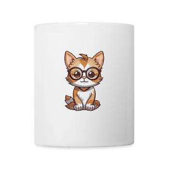 Katze mit Brille Karikatur Kawaii Illustration - Tasse - Weiß - Vorne