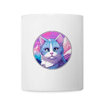 Russische blaue Katze bunte Karikatur Aquarell Illus - Tasse - Weiß - Vorne
