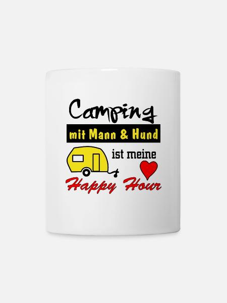 happy hour camping mit mann und hund - Tasse - Weiß