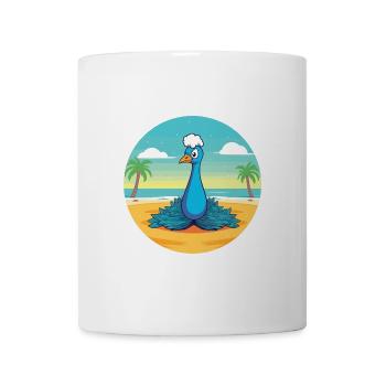 Pfauenkarikatur Yoga Strand Sommer Illustration - Tasse - Weiß - Vorne