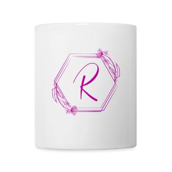 R Monogramm im Hexagon mit Blumen - Tasse - Weiß - Vorne